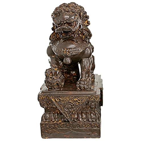 Chinese Guardian Lion Foo Dog Statues, 9 Inch, Set of Two, Bronze Finish G413171