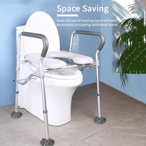 Raised Toilet Seat with Handles, Padded Elevated Safety Chair for Seniors U68828