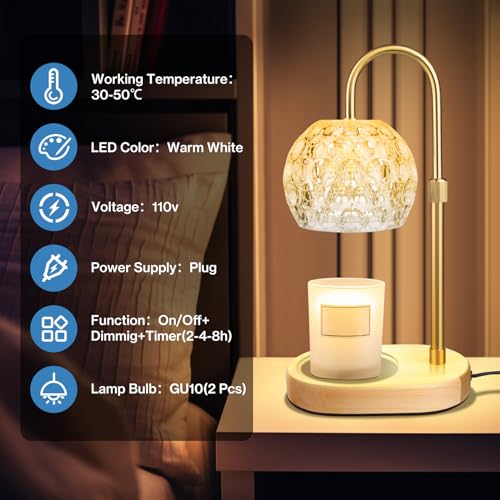 Candle Warmer Lamp, Adjustable Height Dimmable with Timer D47348