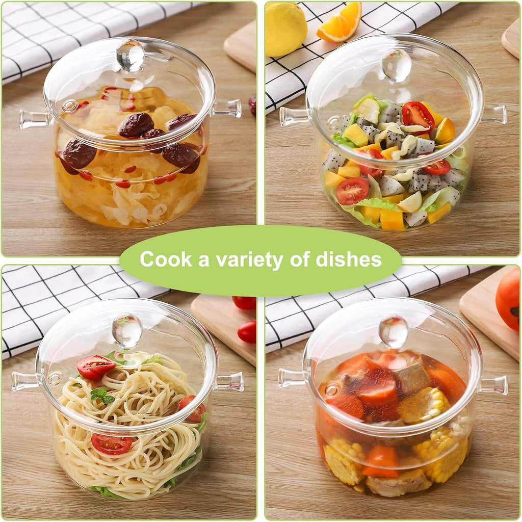 Glass Saucepan with Cover, 1.5 Liter, Heat Resistant Cookware for Soup and Pasta Y663