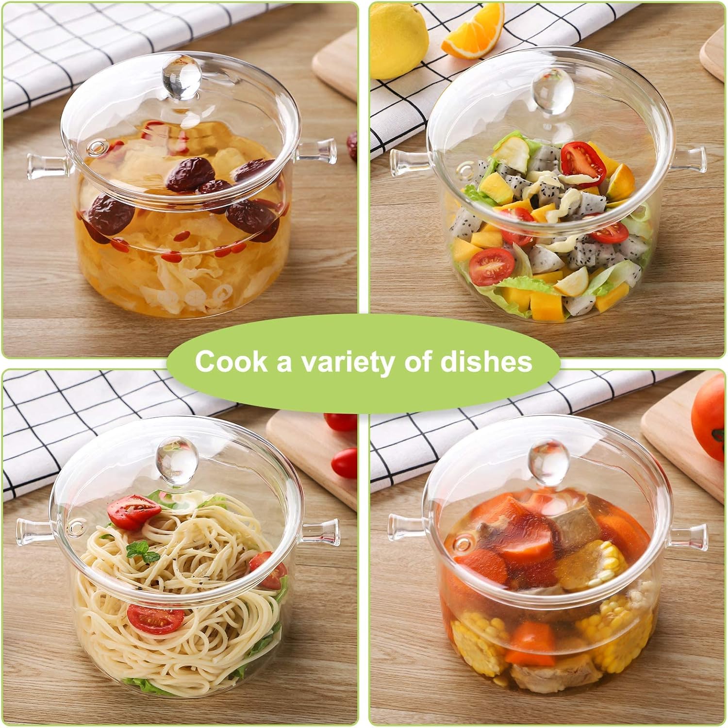 Glass Saucepan with Cover, 1.5 Liter, Heat Resistant Cookware for Soup and Pasta Y663