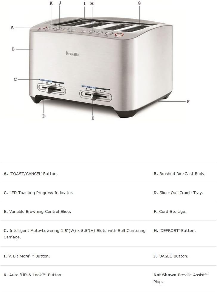 4-Slice Die-Cast Stainless Steel Toaster H696576