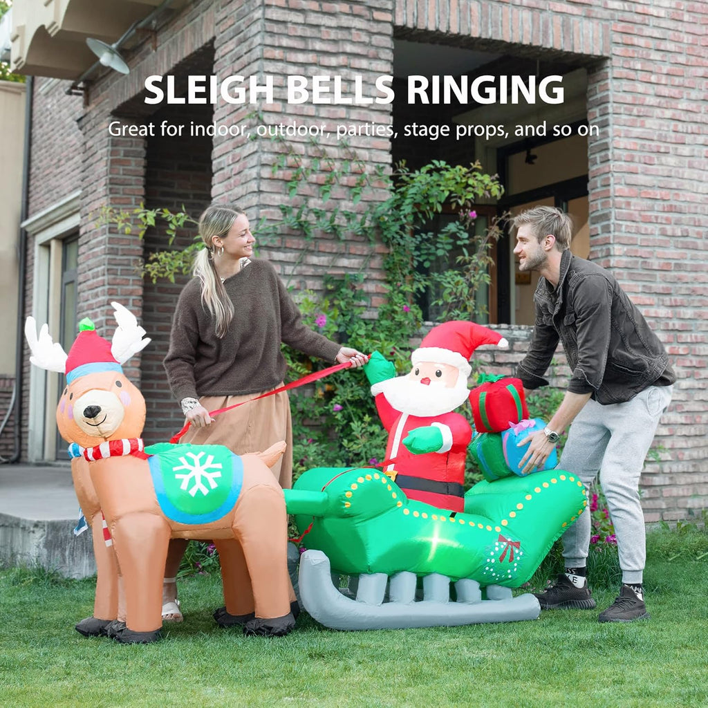 6.9ft Christmas Inflatable Santa on Sleigh with Reindeers and Gift Boxes H60650