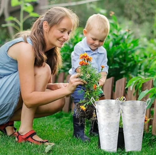 Metal Vases for Flowers with Handles, Silver, Set of 8 A191