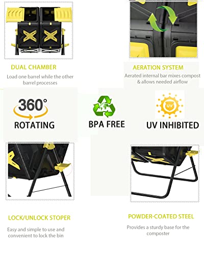 Tumbling Compost Bin, BPA Free, Outdoor Rotating Composter D773135
