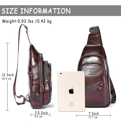 Leather Sling Bag for Men with USB Charging Port Crossbody Hiking Travel Backpack J514710