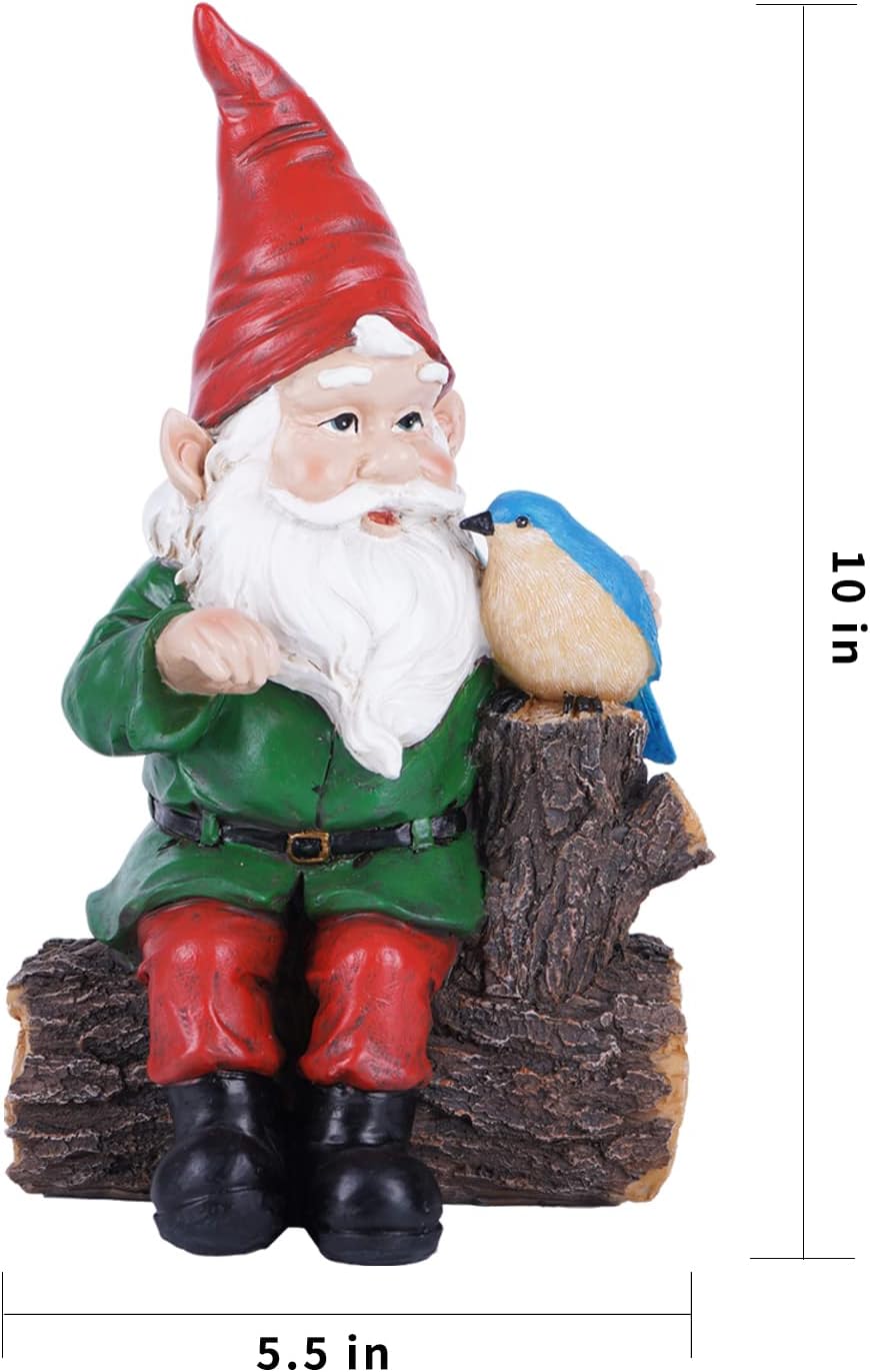 Outdoor Gnome Statue with Bird for Garden Patio Lawn Decor W262