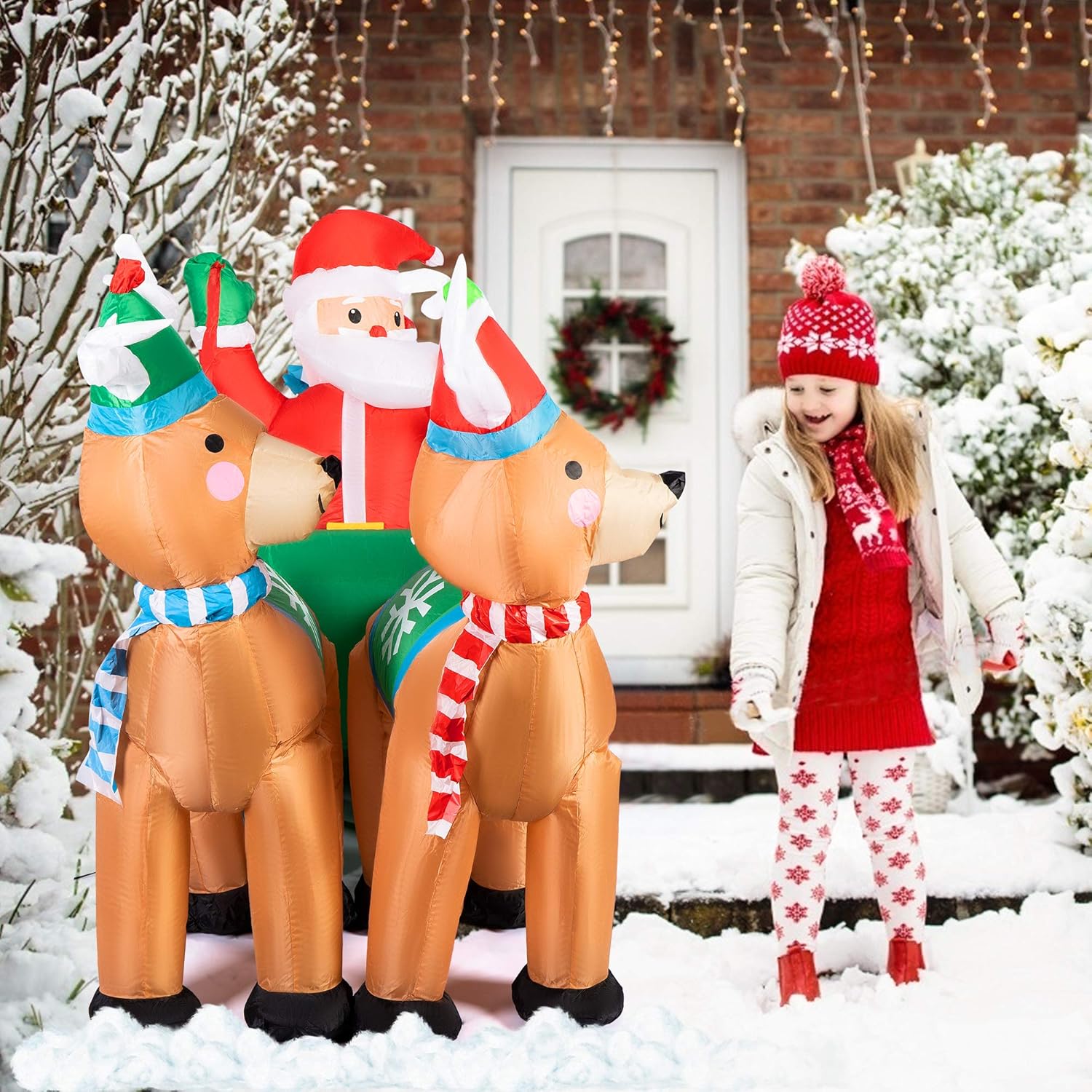 6.9ft Christmas Inflatable Santa on Sleigh with Reindeers and Gift Boxes H60650
