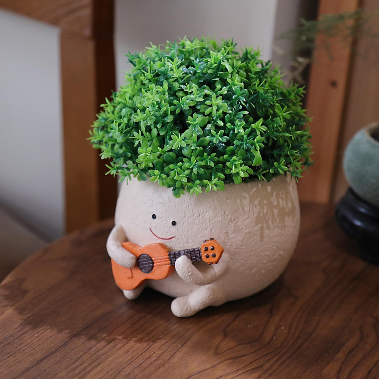 Smiley Guitar Face Planter Pots with Drainage Hole for Indoor Outdoor Plants B580