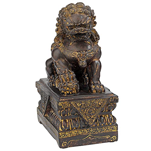 Chinese Guardian Lion Foo Dog Statues, 9 Inch, Set of Two, Bronze Finish G413171