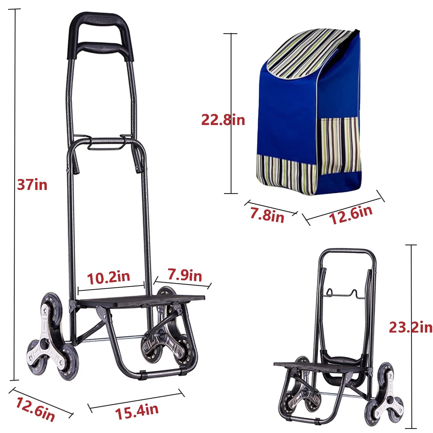 Folding Shopping Cart with Wheels, Stair-Climbing Utility Trolley Q3252