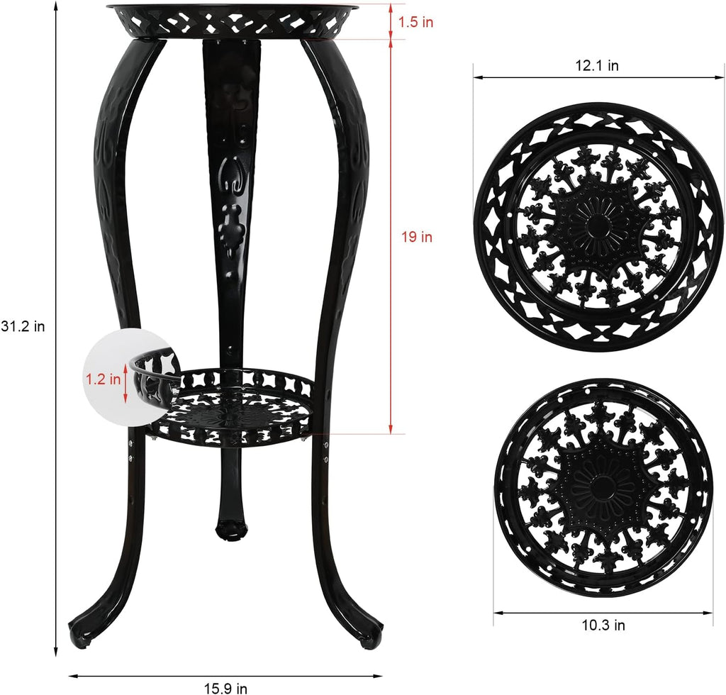 2-Tier Metal Plant Stand Indoor Outdoor Iron Flower Pot Holder Tall Display Rack, Black, 2-Pack M884069