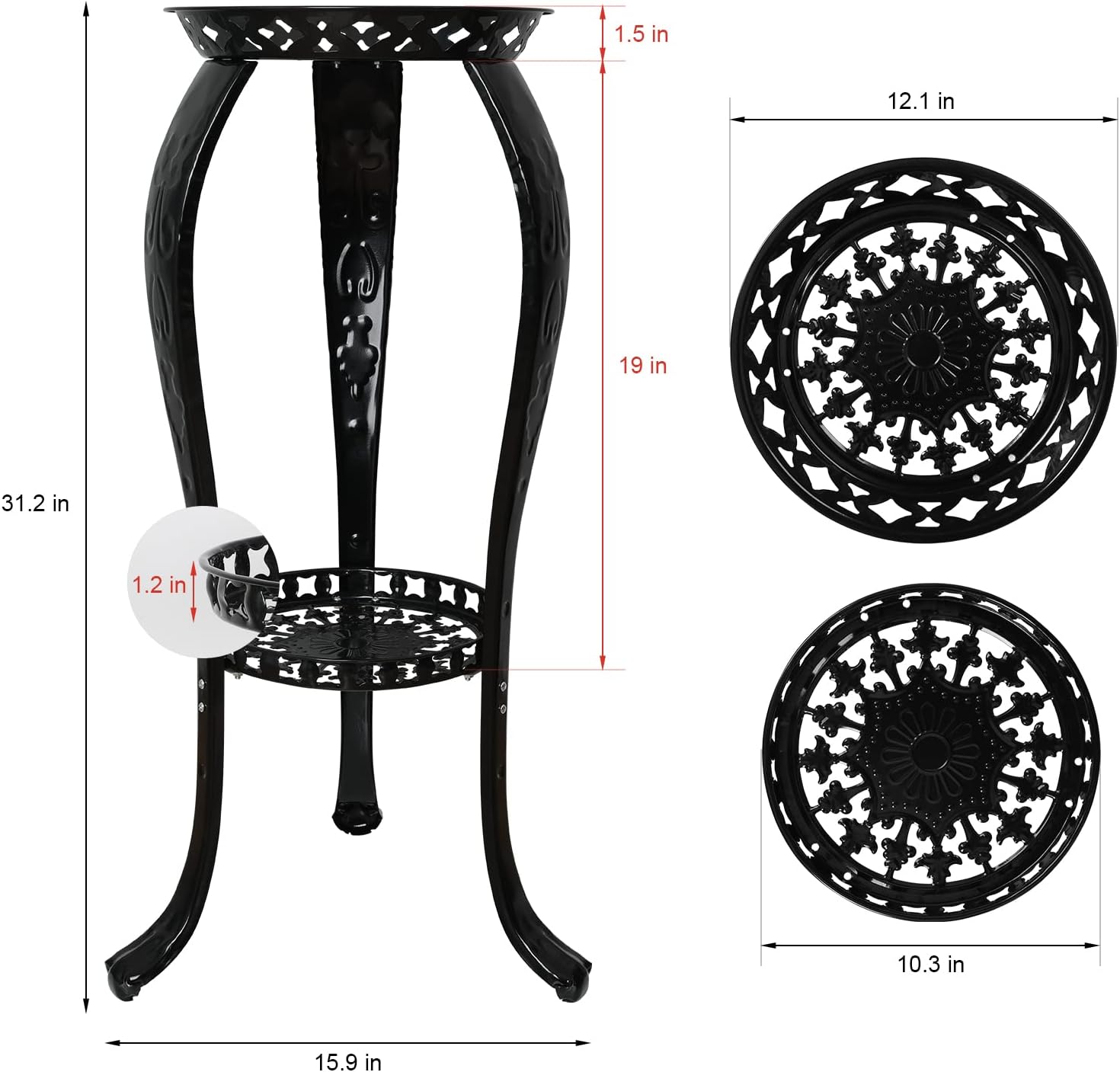 2-Tier Metal Plant Stand Indoor Outdoor Iron Flower Pot Holder Tall Display Rack, Black, 2-Pack M884069