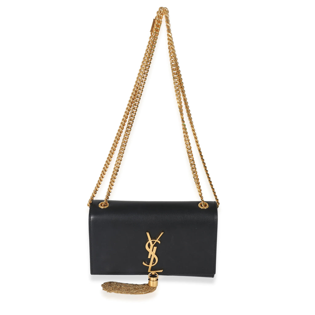 Black Smooth Leather Small Tassel Bag C808