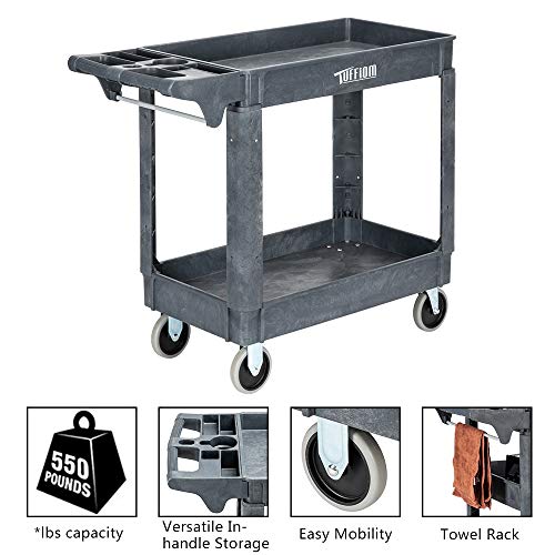 Plastic Service Utility Cart with Wheels, 550lbs Capacity, Heavy Duty 3-Tier Rolling Storage Q152104