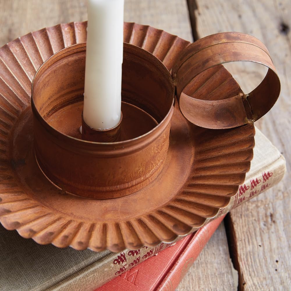 Rustic Chamberstick Candle Holder with Glass Hurricane K520804