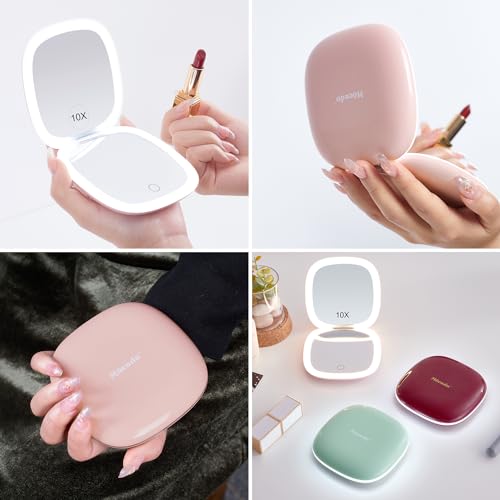 Compact LED Magnifying Travel Makeup Mirror - 4 inches 1X/10X Dimmable Double Sided USB Rechargeable L7148