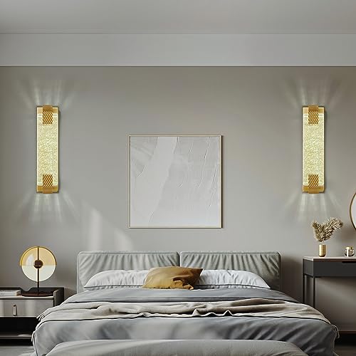 Crystal Wall Sconce Light, Gold LED Bathroom Vanity Lighting, 2 Pack F224