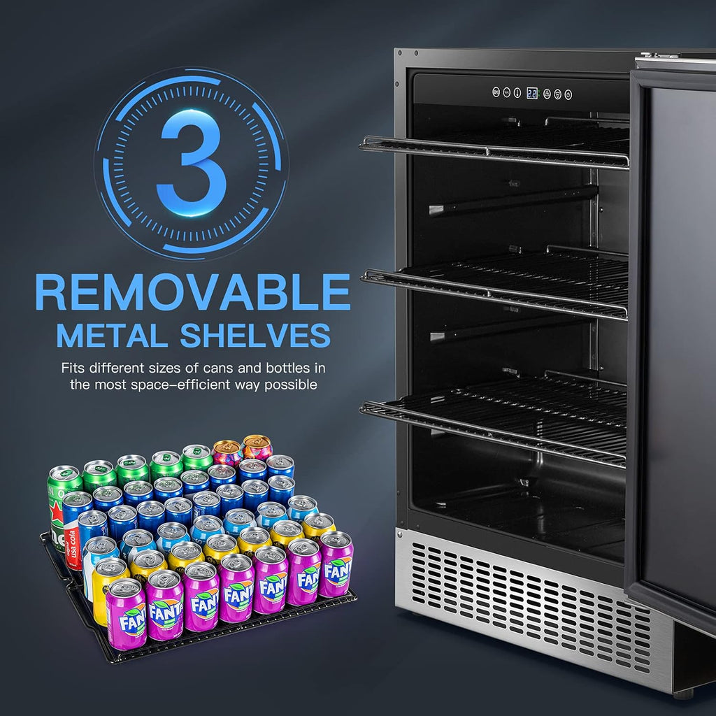 Beverage Cooler 24 Inch, Built-in and Freestanding Refrigerator 180 Cans, Stainless Steel I34420