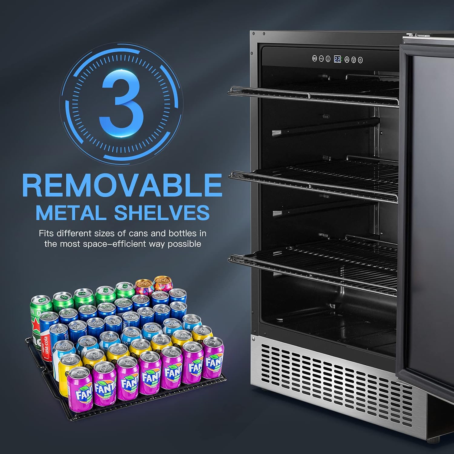 Beverage Cooler 24 Inch, Built-in and Freestanding Refrigerator 180 Cans, Stainless Steel I34420