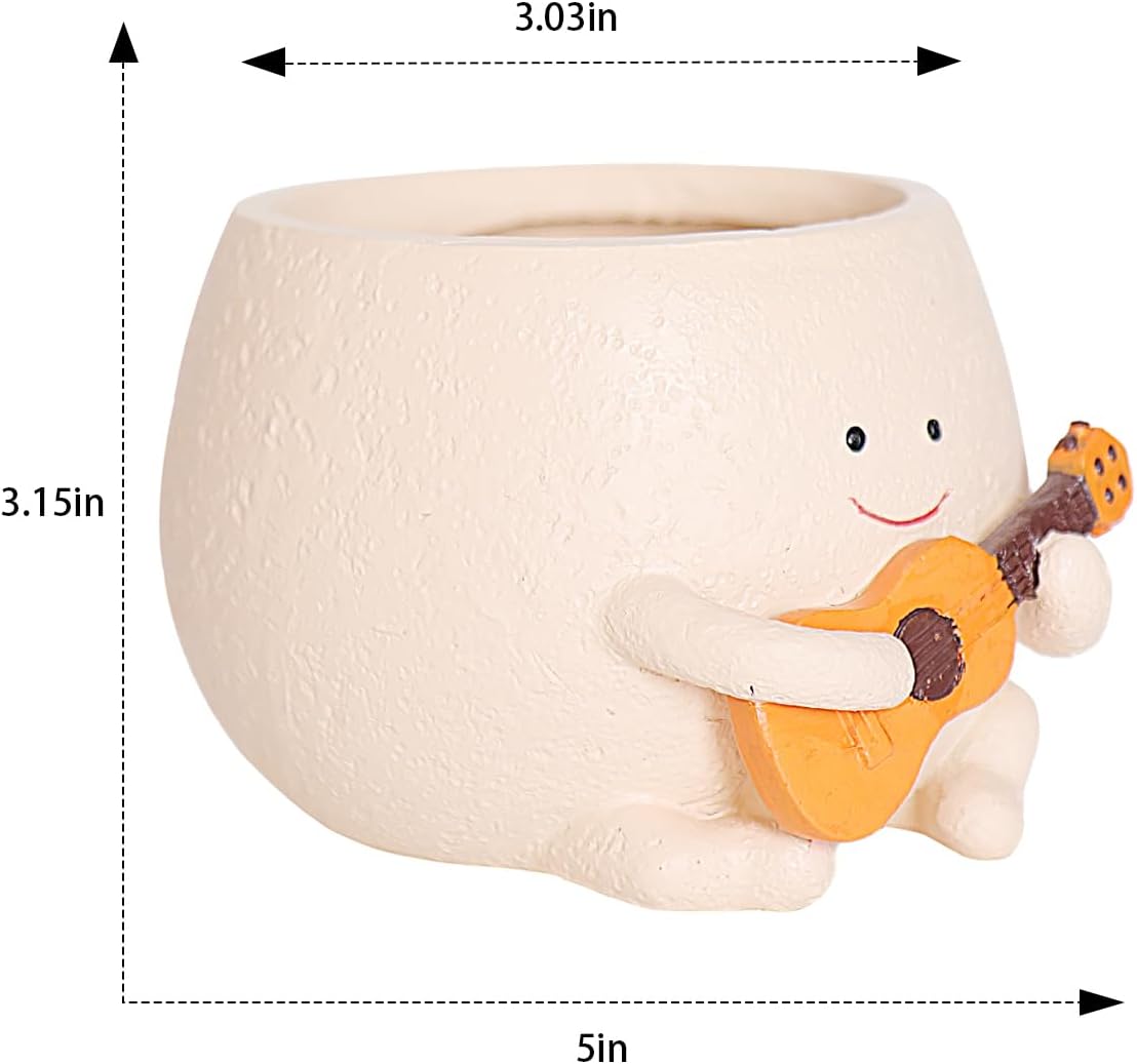 Smiley Guitar Face Planter Pots with Drainage Hole for Indoor Outdoor Plants B580