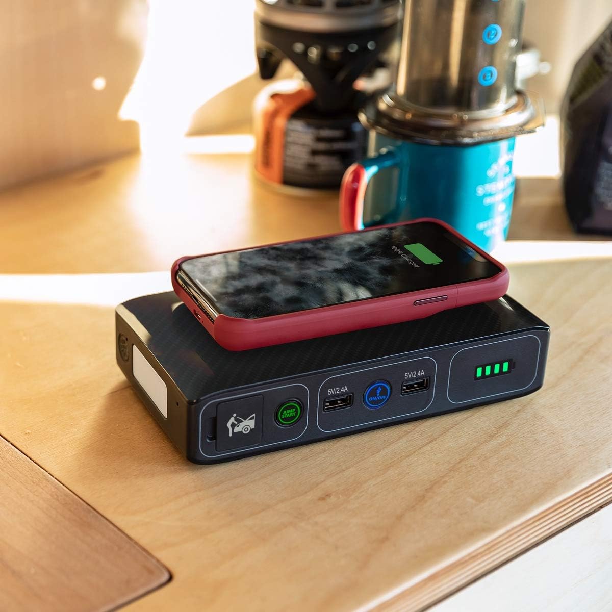 Wireless Laptop Power Bank 44400 mWh Portable Charger with AC Outlet and Car Jump Starter U275912