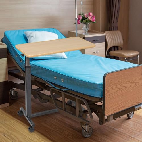 Overbed Table with Wheels, Adjustable Height, Wood Top Q363099