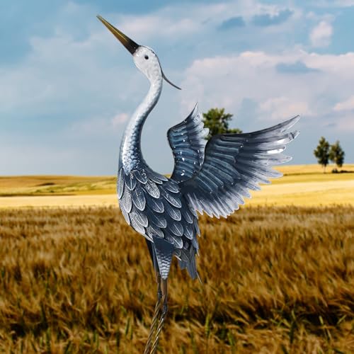 33 Inch Metal Heron Statue for Garden Patio Pond Decor C65360