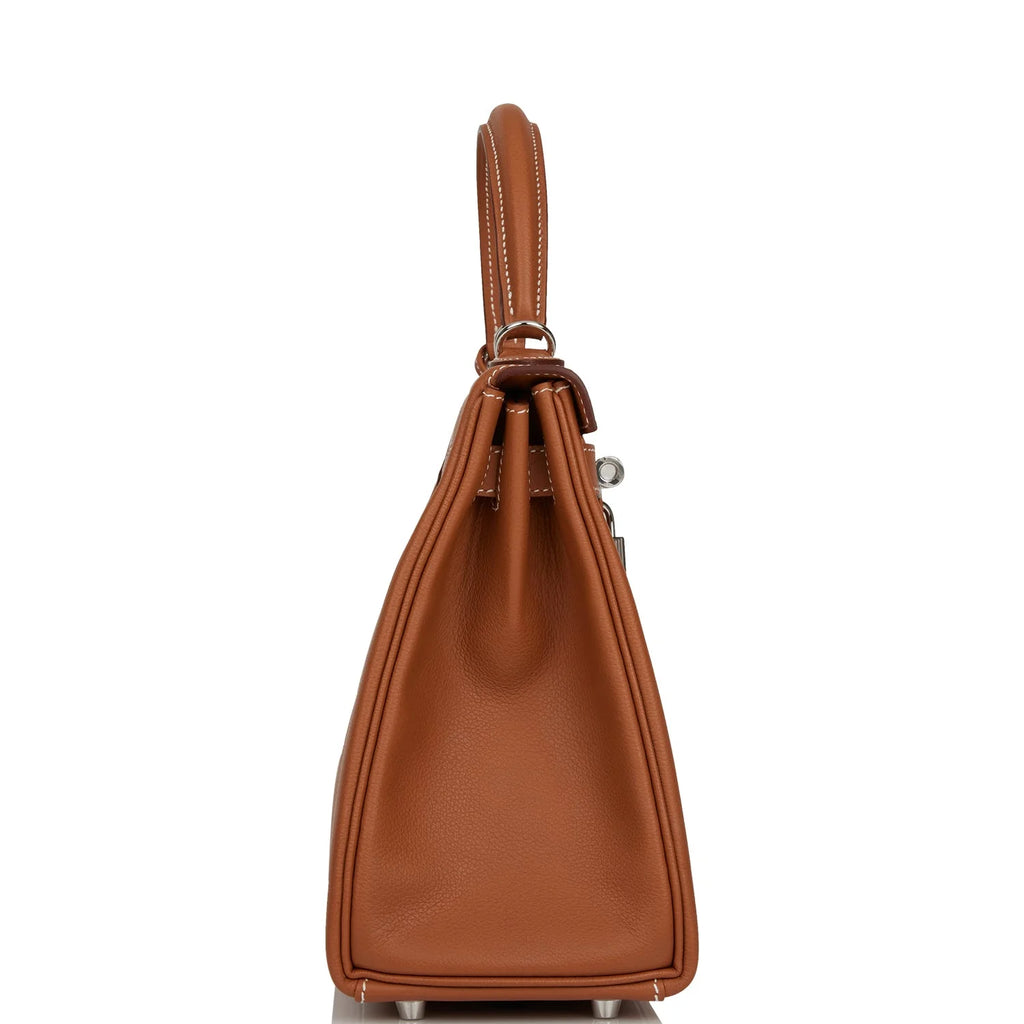 Kelly Retourne 28 Gold Evercolor Leather Handbag E1676