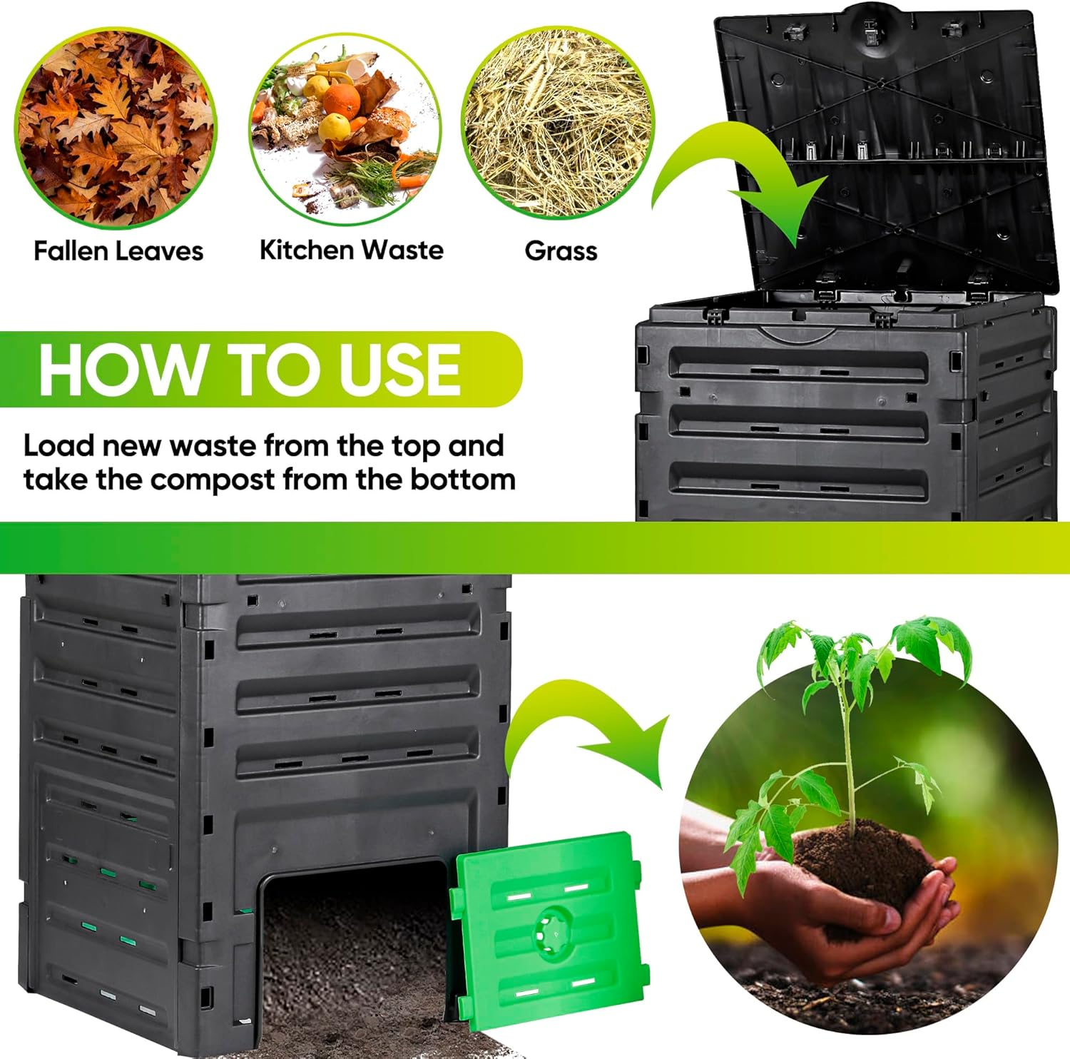 Garden Compost Bin 120 Gallon Outdoor Large Capacity Composter U871
