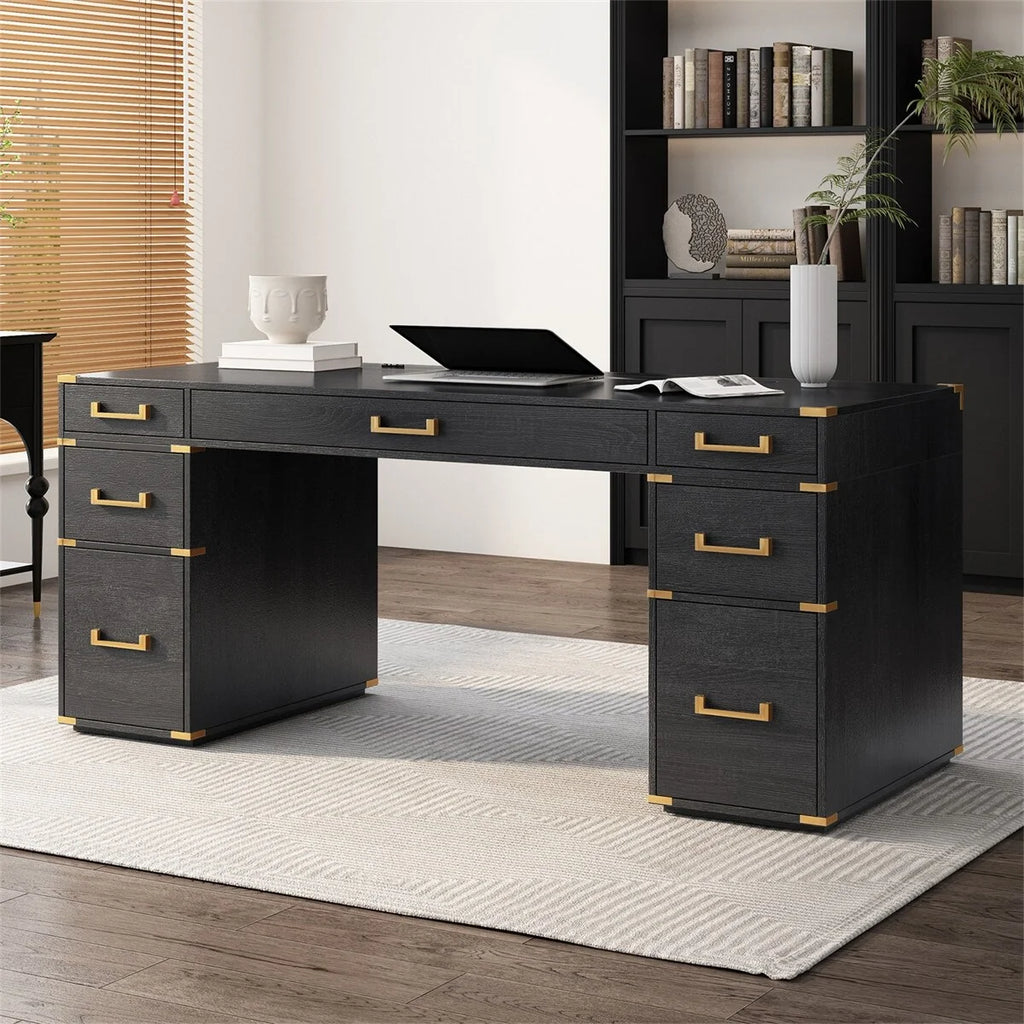 Executive Writing Desk with Metal Edge Trim, Black S901