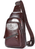 BULLCAPTAIN Leather Sling Bag for Men with USB Charging Port Chest Bag Shoulder Bag Crossbody Daypack Hiking Travel Backpack