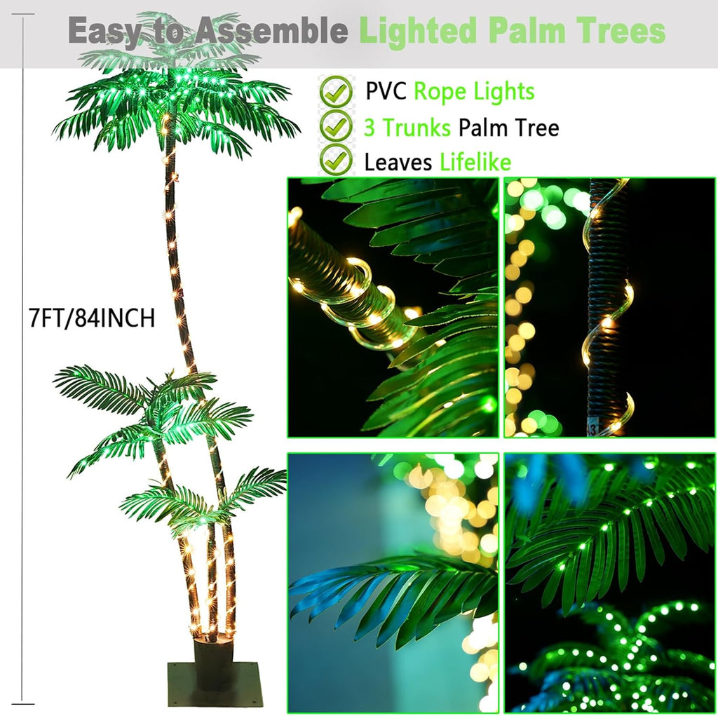 Artificial Lighted Palm Tree for Patio with 260 LED, 3 Trunks B213
