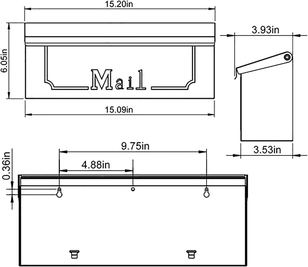 Wall-Mount Galvanized Steel Mailbox, Black M615711