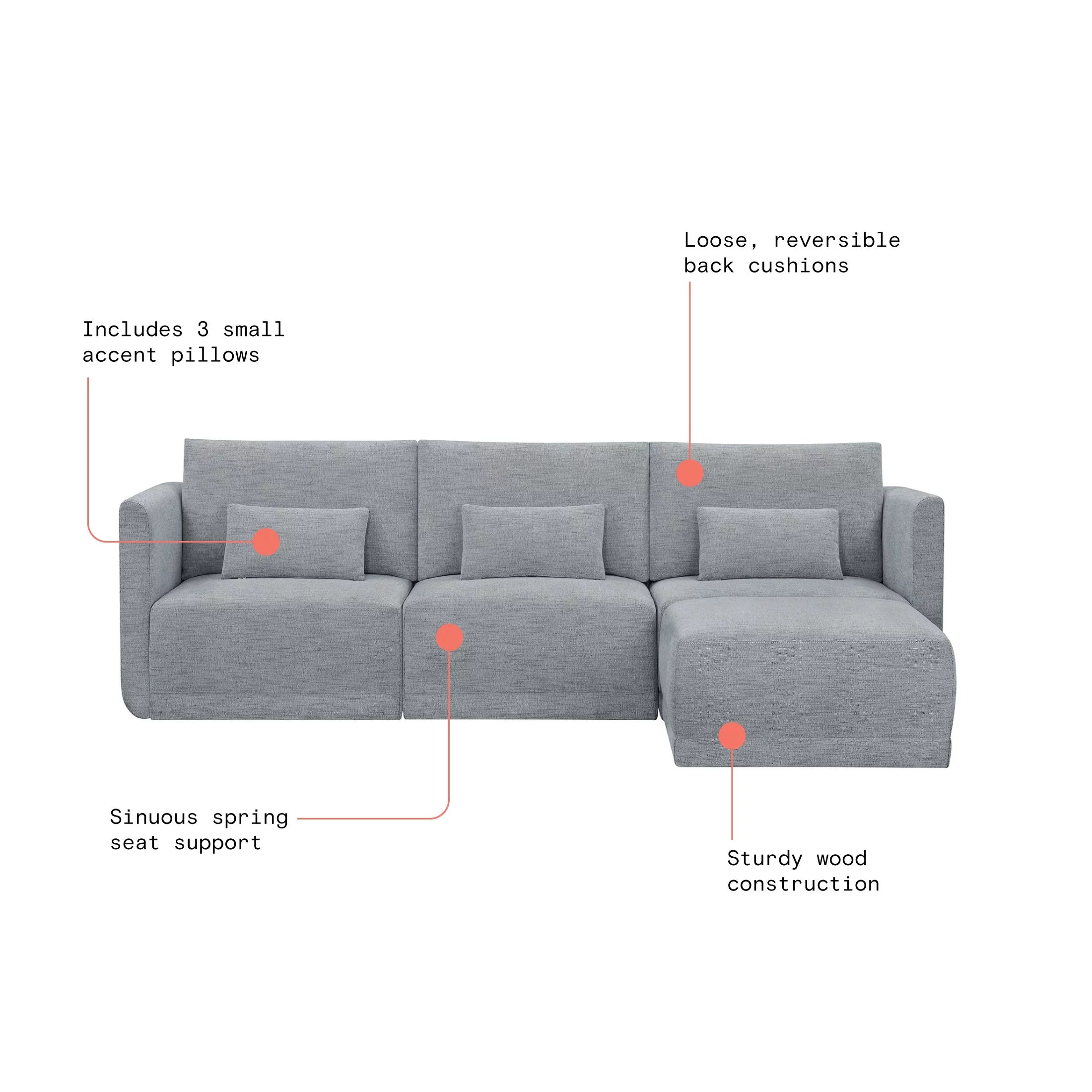 Modular Sectional Sofa with Ottoman, Gray Fabric C120