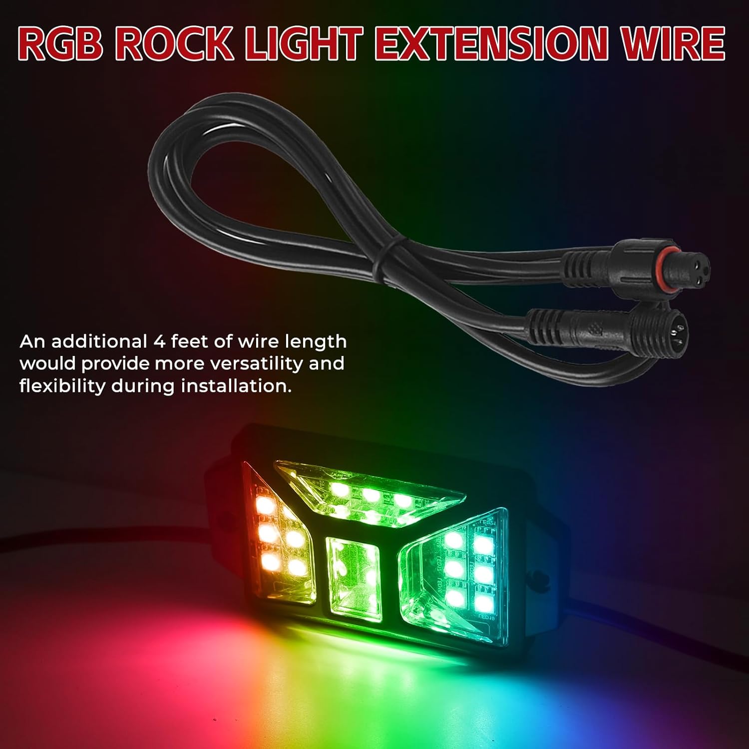 4FT RGB Rock Light Extension Wire, Waterproof LED Cable for Trucks L147507