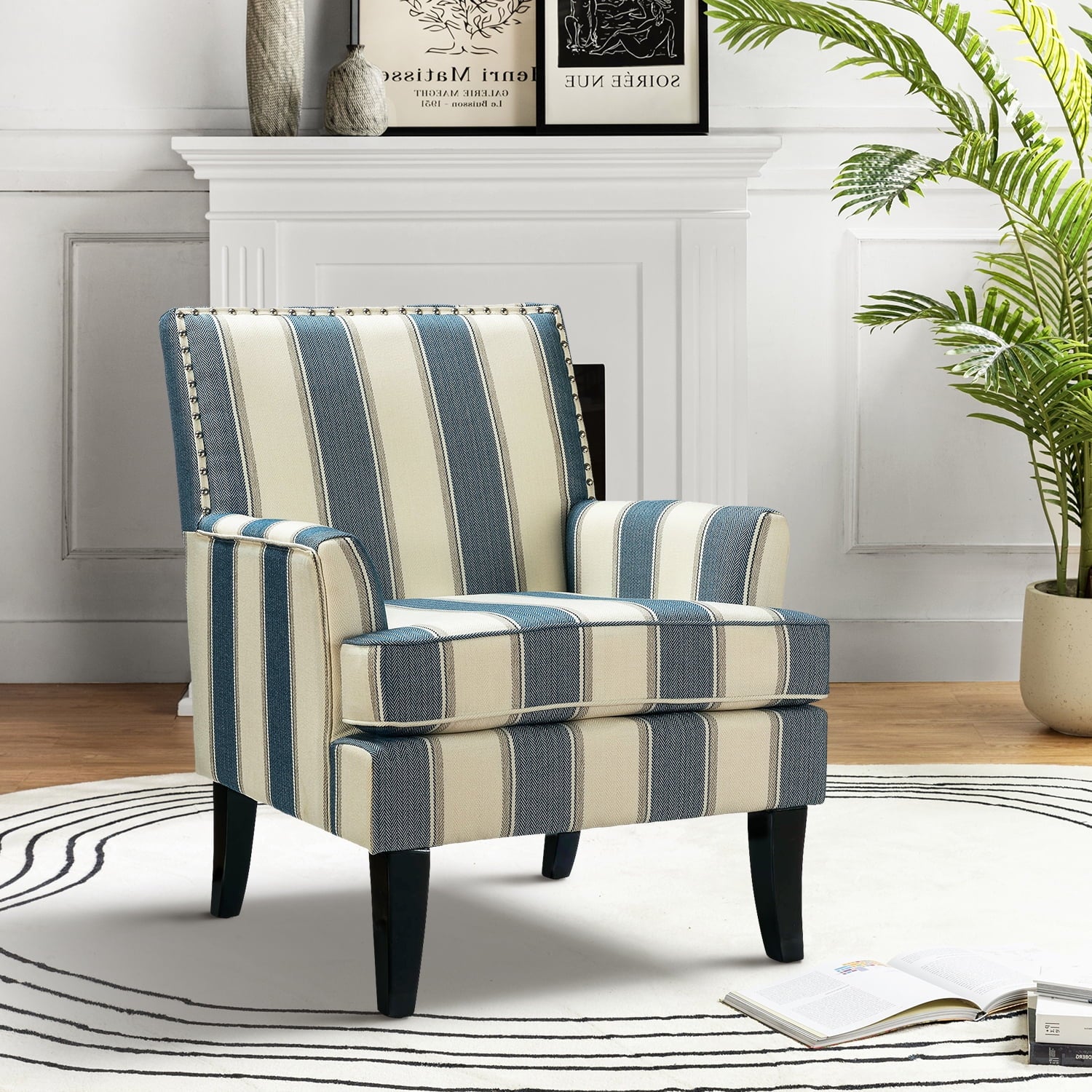 Upholstered Accent Chair with Nailhead Trim and Wood Legs R6205