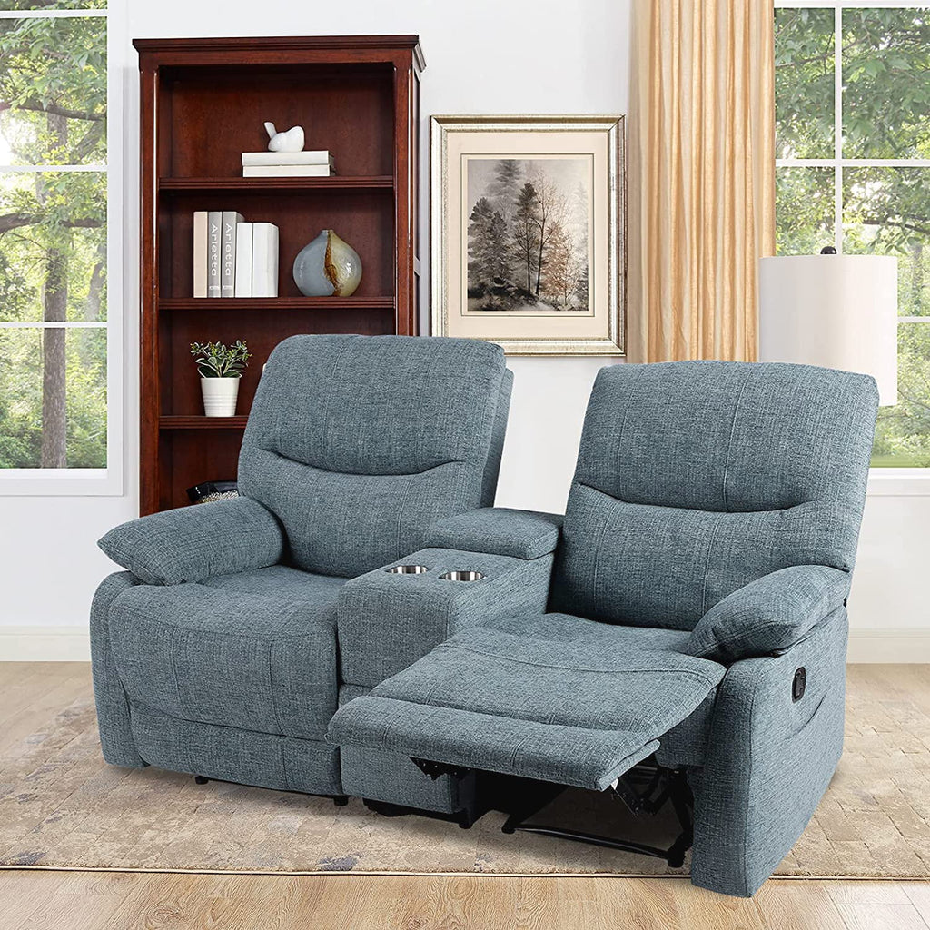 Reclining Sofa with Console, 2 Seater Fabric Loveseat with Cup Holders W678915