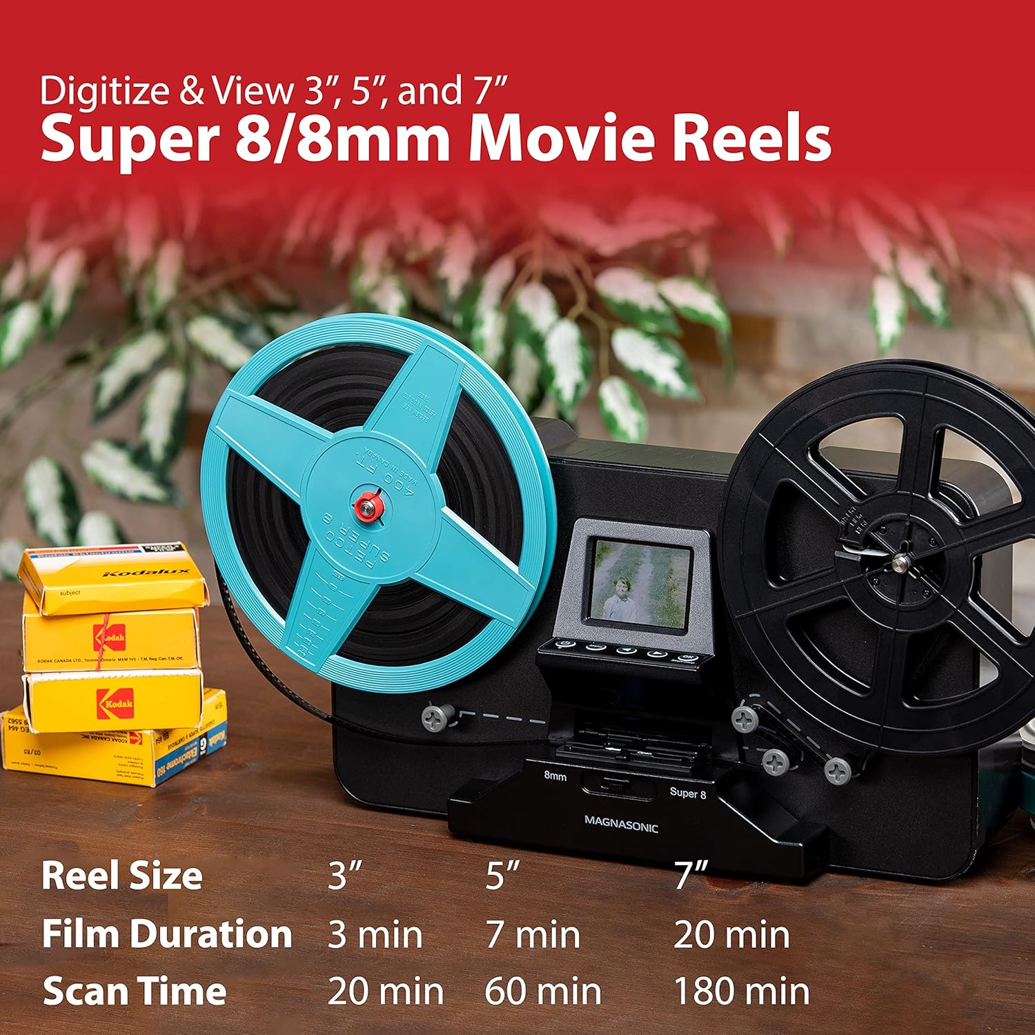 8mm Film Scanner with 2.3 Screen for Digitizing Movie Reels L9410
