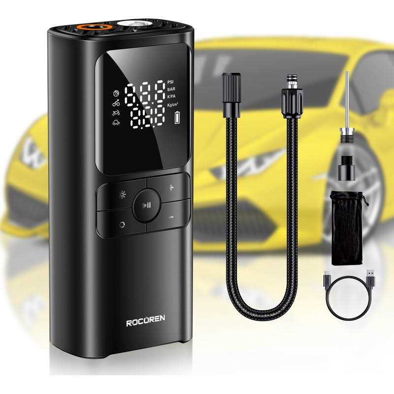 Cordless Tire Inflator Portable Air Compressor with Rechargeable Battery O38402