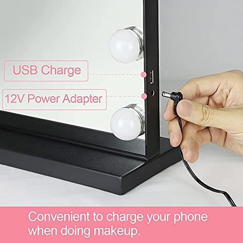 Hollywood Vanity Mirror Light, 20 Inch Makeup Mirror with USB Outlet, 3 Color Dimmable Modes, Black H2347