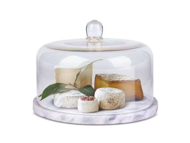 Marble Cake Stand with Glass Cover Dome and Serving Platter U450