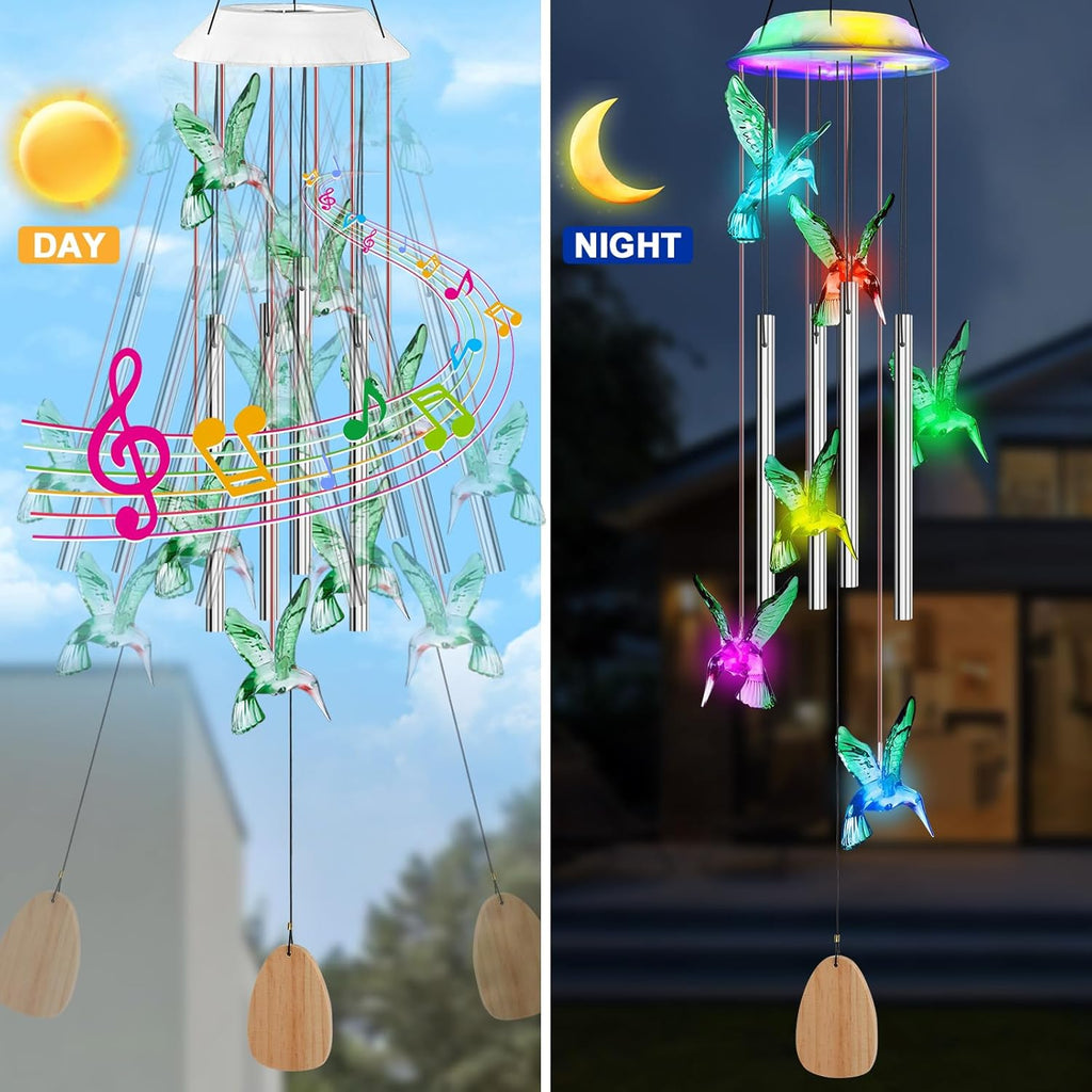 Solar Wind Chime with 4 Aluminum Tubes, 7-Color Changing, Outdoor Waterproof M86116