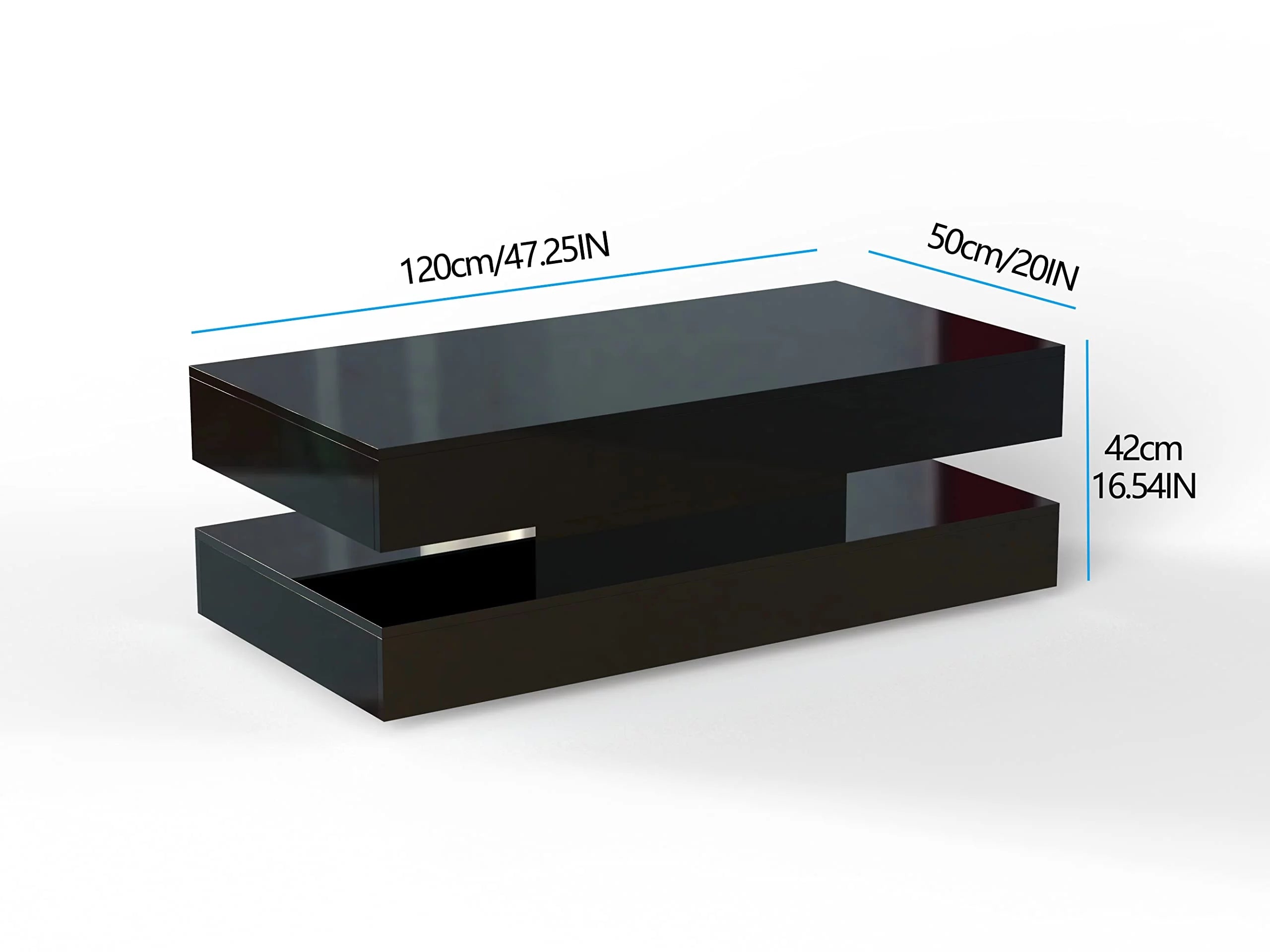 LED Coffee Table with 2 Storage Drawers, High Gloss Black, APP Control A69449