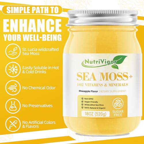 Organic Sea Moss Gel with 92 Vitamins and Minerals, Strawberry Banana Flavor F236