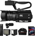 Video Camera 4K HD Newest Auto Focus Camcorder 48MP 60FPS 30X Digital Zoom Camera for YouTube LED Function 4500mAh Battery with Handheld Stabilizer, Remote Control,Microphone and 64G SD Card
