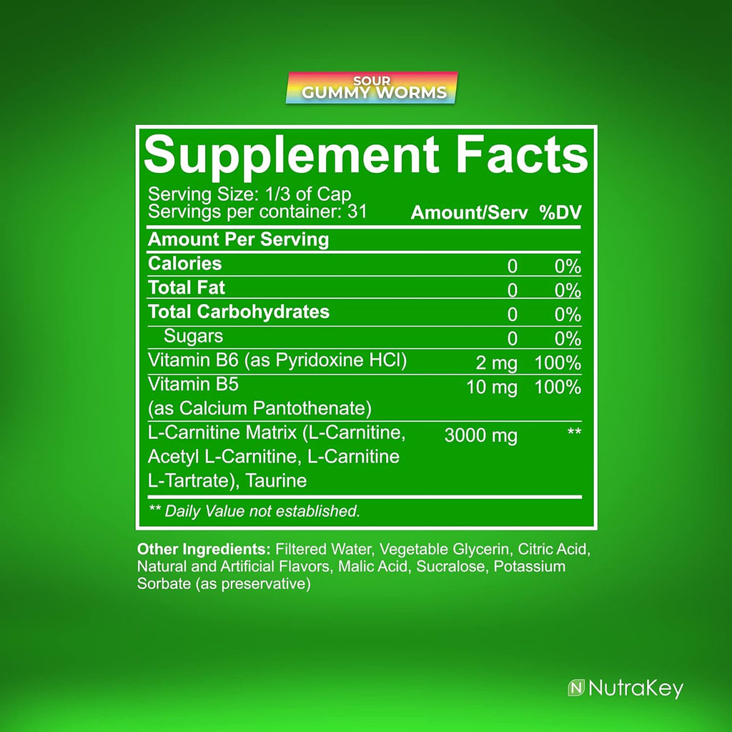 L-Carnitine 3000mg Sour Gummy Worms Supplement S58336