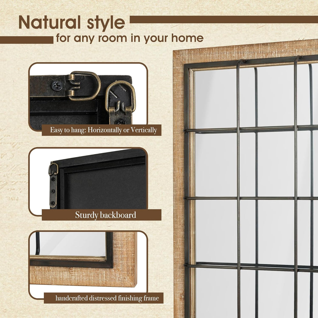 Windowpane Wall Mirror 24 x 32, Farmhouse Rectangle Wood and Metal Frame Wall Decor D308086