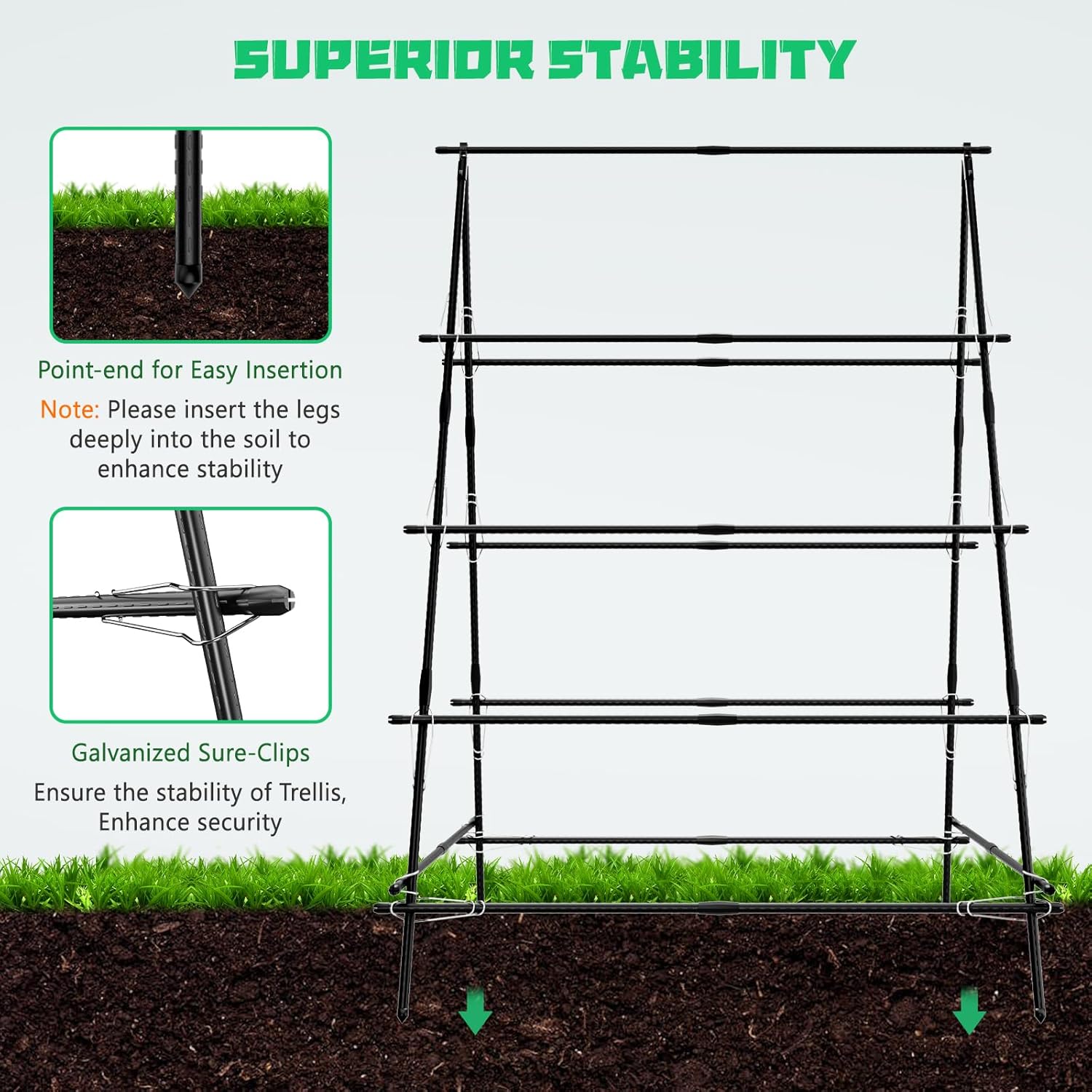 Cucumber Trellis A-Frame for Climbing Plants, Garden Grow Support with Plant Clips D5025