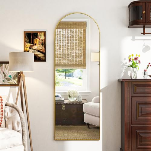 Arch Mirror Full Length 21x64 Floor Mirror with Stand, Aluminum Frame, Black U7175